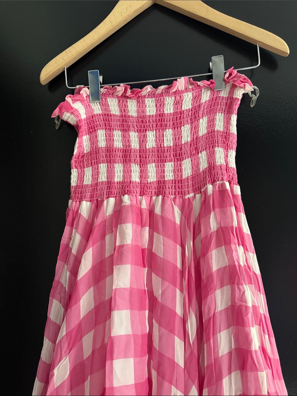 Pink Gingham Strapless Summer Dress - Women's